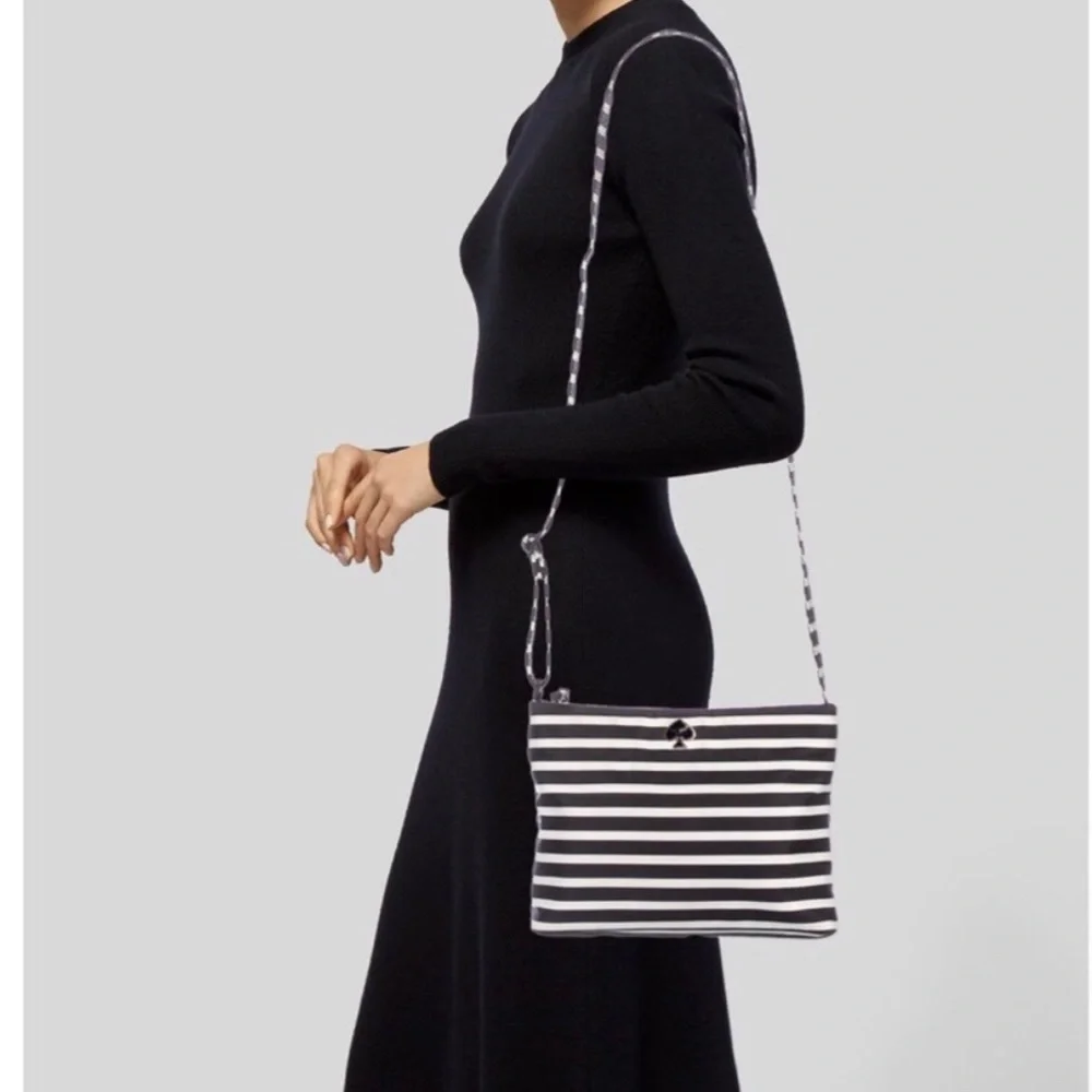 Kate Spade Black White  Striped Cammy Crossbody Bag_5